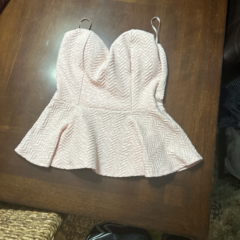 Arden B Light Pink Chevron Peplum Camisole